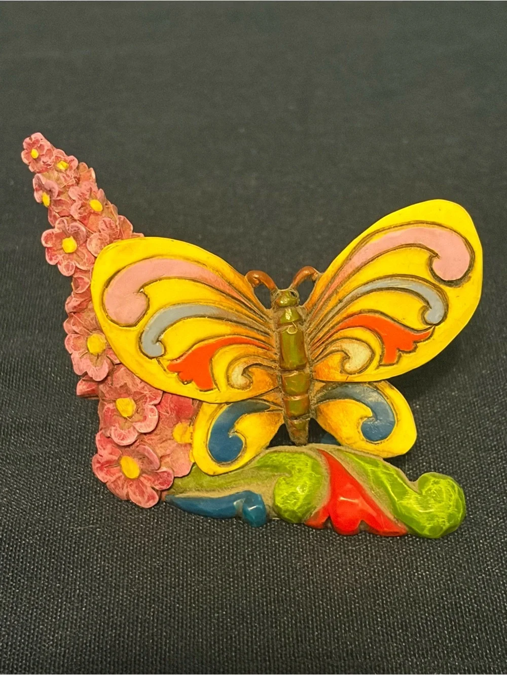 Jim Shore Small Yellow Colorful Butterfly Purple Wisteria Flowers Resin Figurine
